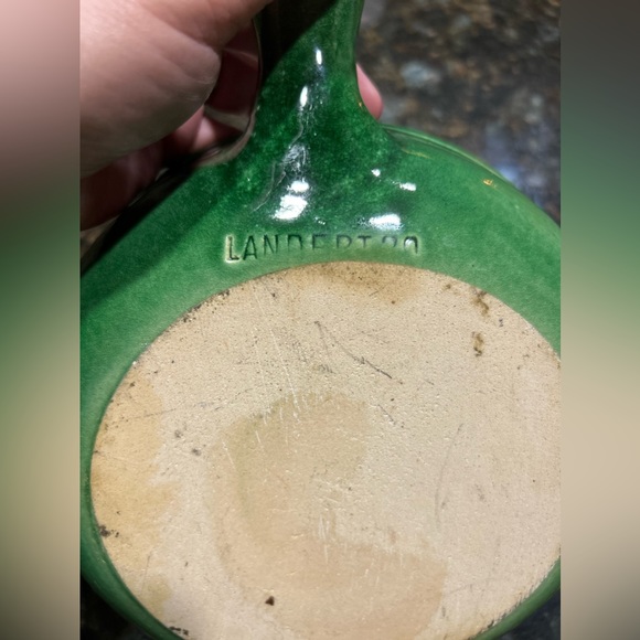 Landert 20 Fondue Casserole Green Stoneware Glazed 8" Hollow Handle Swiss Made - Picture 2 of 3